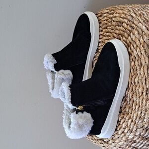 Cole Haan Womens Grandpro Rally Black Suede‎ Faux Fur Trim Bootie Size 7